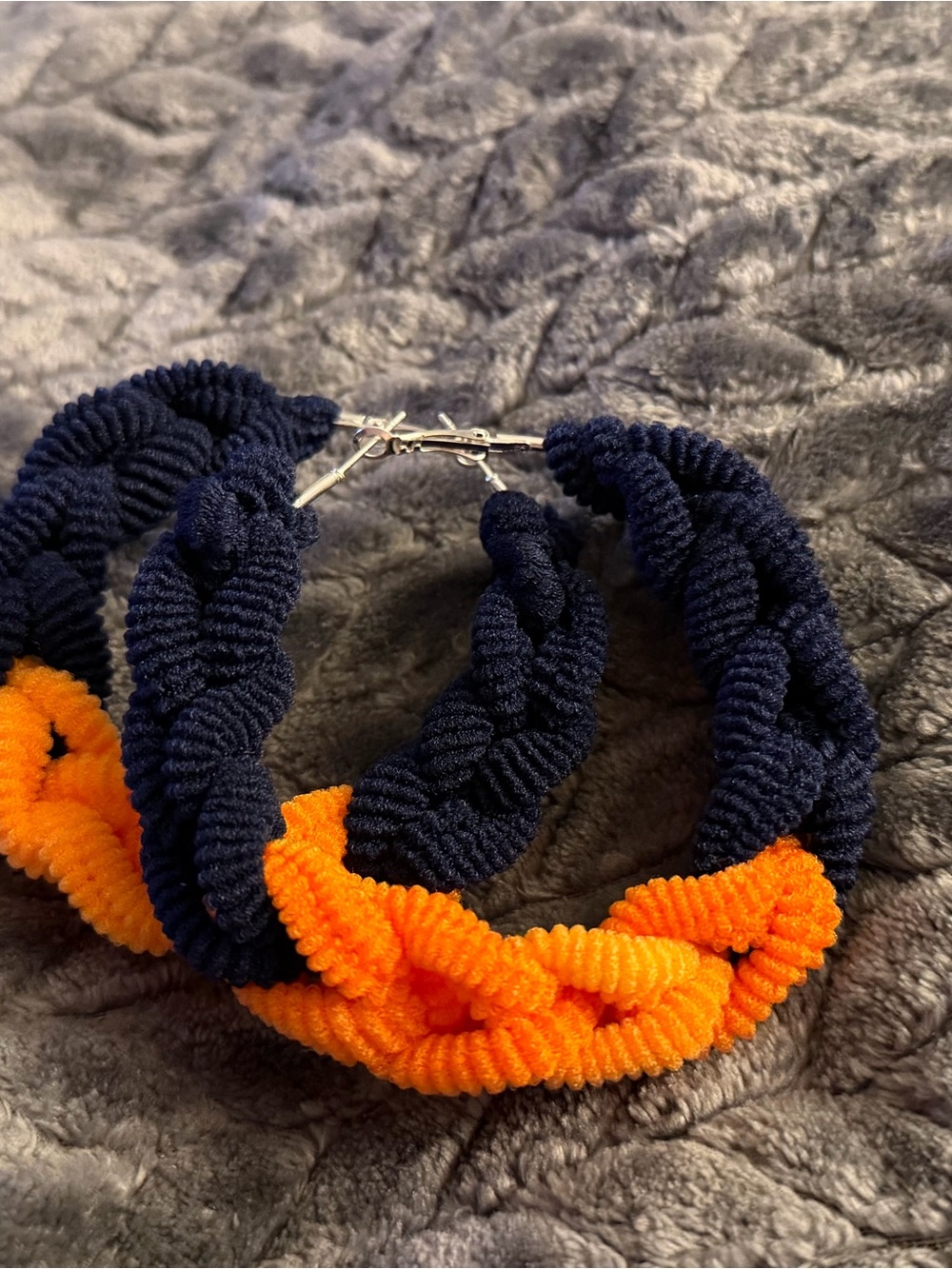 Twisted Rope Hoop Earrings - Navy & Bright Orange